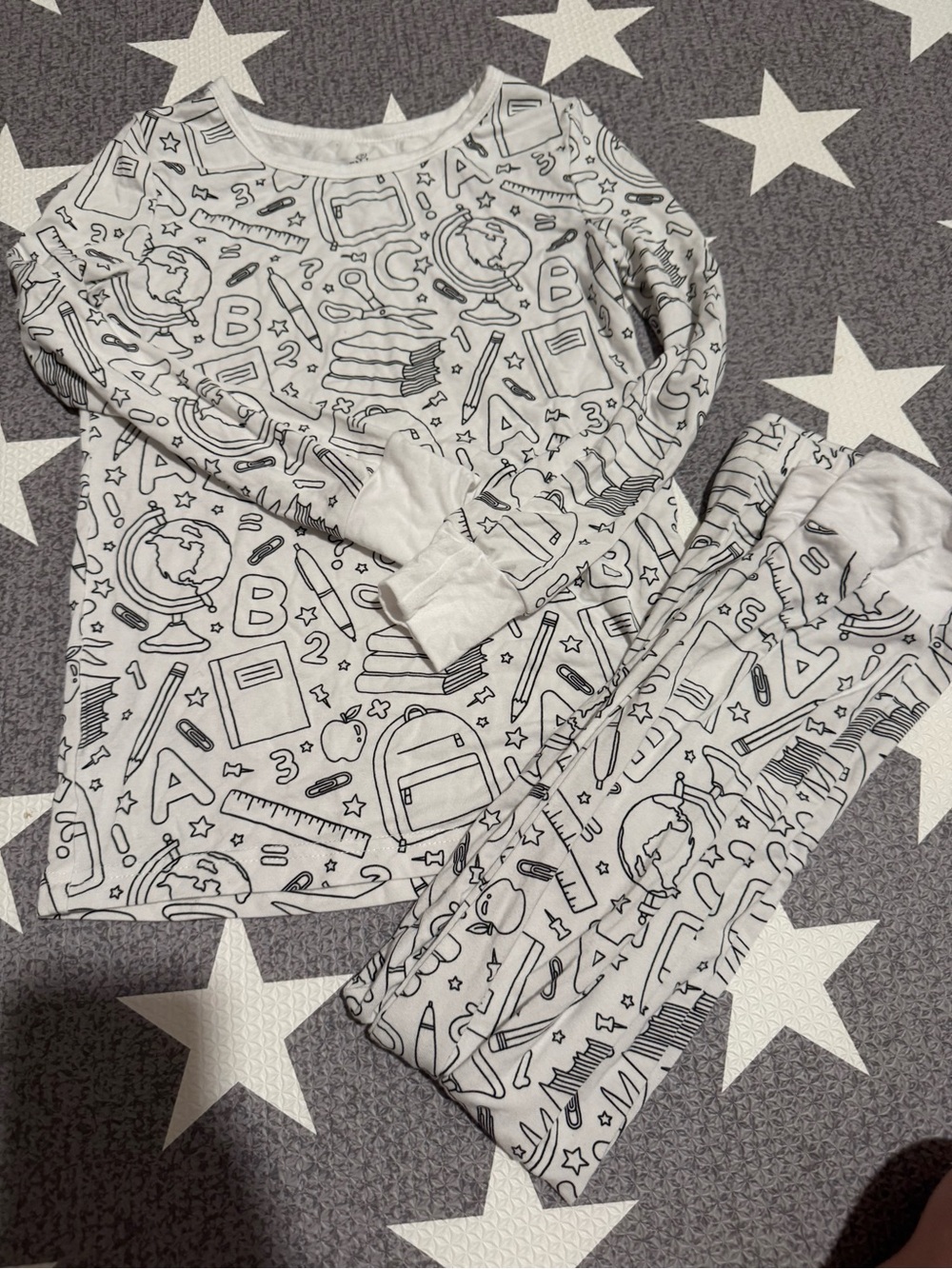 Caden Lane Colorable White & Black School-Themed Kids Pajama Set